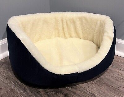 Plush Sherpa Lined Pet Bed, Cat Dog Pad, Removable Cushion, Large Dark Navy, New