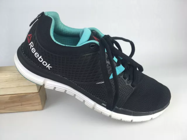 Reebok Women Black Neon Blue White ZQuick Dash Running Shoe M48916 Sz 9 US 40 EU