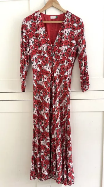 Gorgeous Rixo Katie Button Midi Dress In Red Floral Size M Uk 10-12 Rrp £275