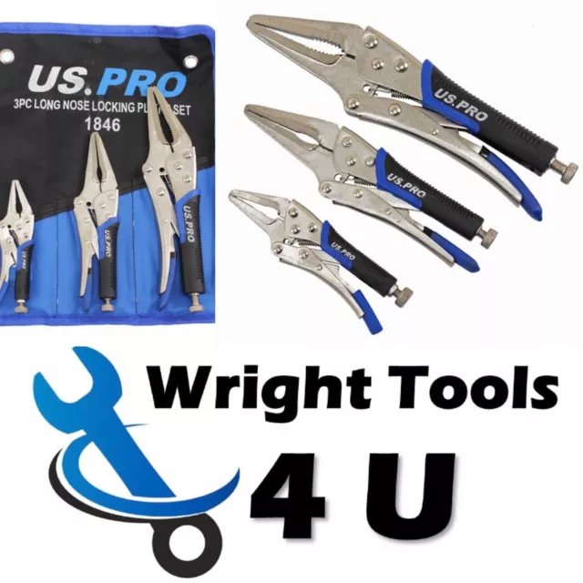 US PRO 3pc Long Nose Locking Pliers Set  Mole Grips1846