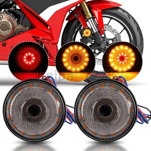 2Pcs Motorcycle Round LED Turn Signal Brake Stop Tail Lights Reflector Amber/Red