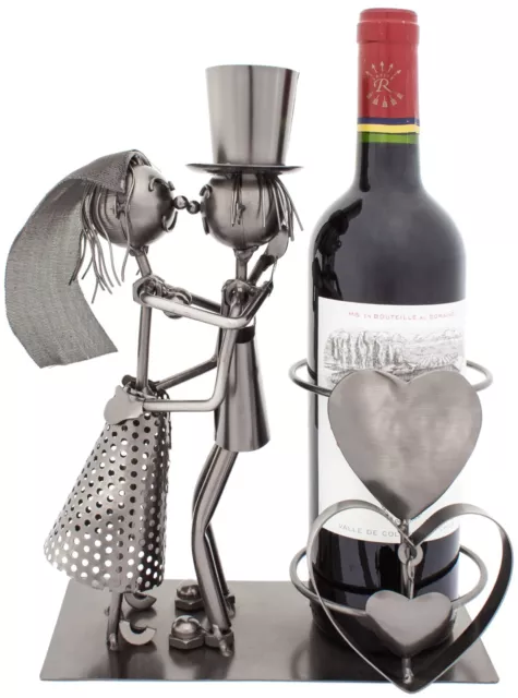 BRUBAKER Pareja de Boda Portabotellas Vino Metal Hecho a Mano Hermoso Regalo