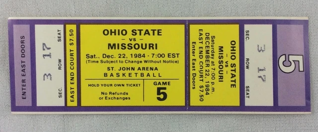 1984 12/22 Missouri Tigers at Ohio State Buckeyes Basketball Full Ticket