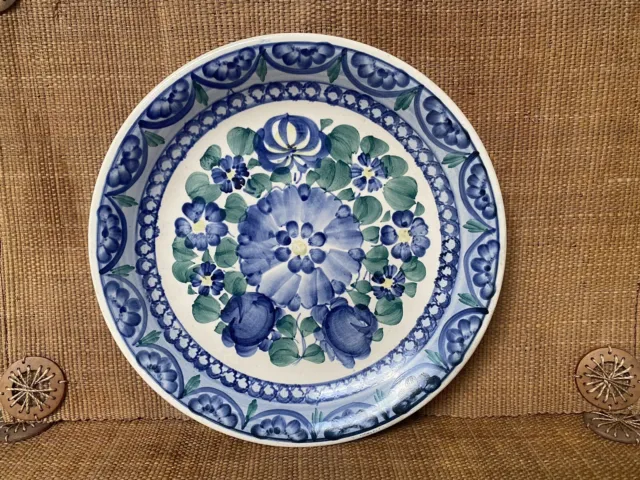 Wloclawek Fajans Hand-Painted Polish Pottery Blue White Floral Ceramic Plate