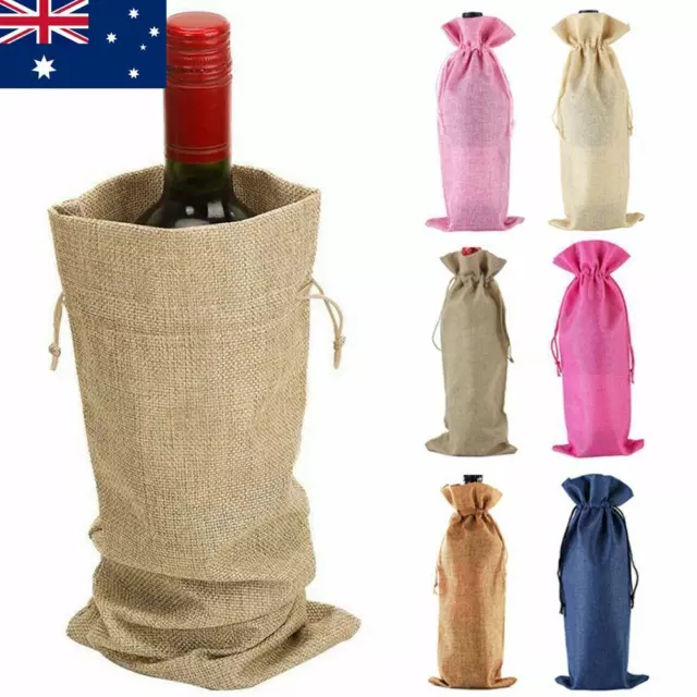 Rustic Wine Bottle Bags Pouch Wine Bottle Covers Drawstring Jute Burlap Gifts AU