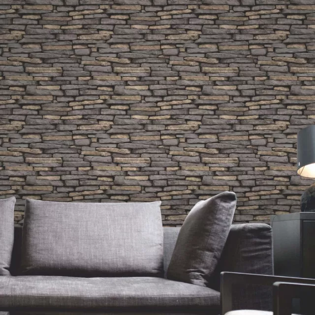 NATURAL STONE EFFECT WALLPAPER 10m SLATE - FINE DECOR FD31293