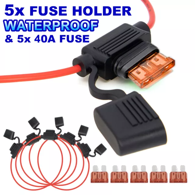 5 Stück KFZ Sicherungshalter 12V 12AWG 40A Flachsicherung ATO ATC WASSERDICHT