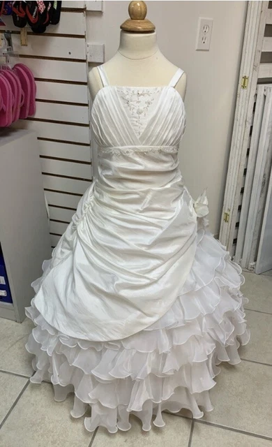 Girls 12 White Pageant FlowerGirl Jr Bridesmaid Ball Gown Formal Dress NWT