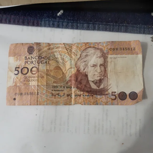 19??- Banco De PORTUGAL - 500 Portuguese Escudos Banknote, Bill No.  CGR 345613