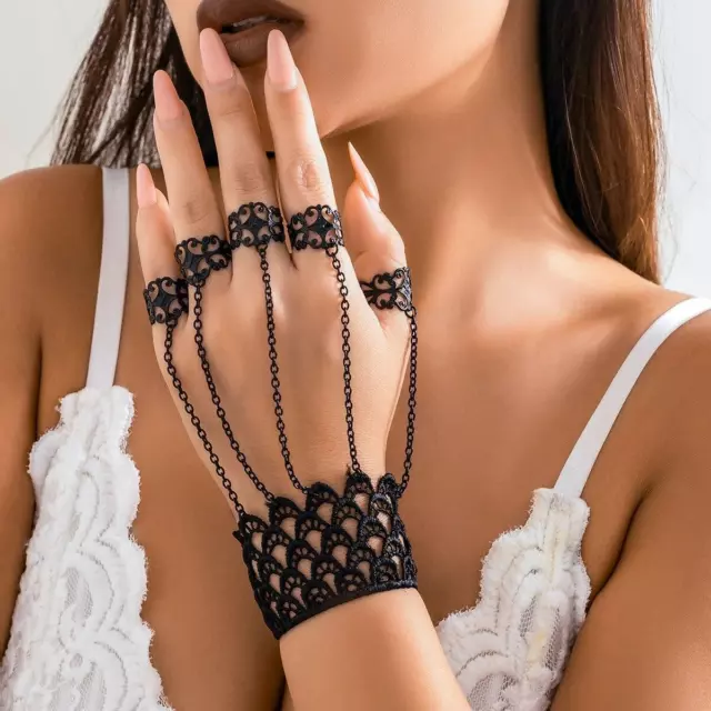 Vintage negro encaje dedo cadena para la mujer anillos pulseras para mujeres Me