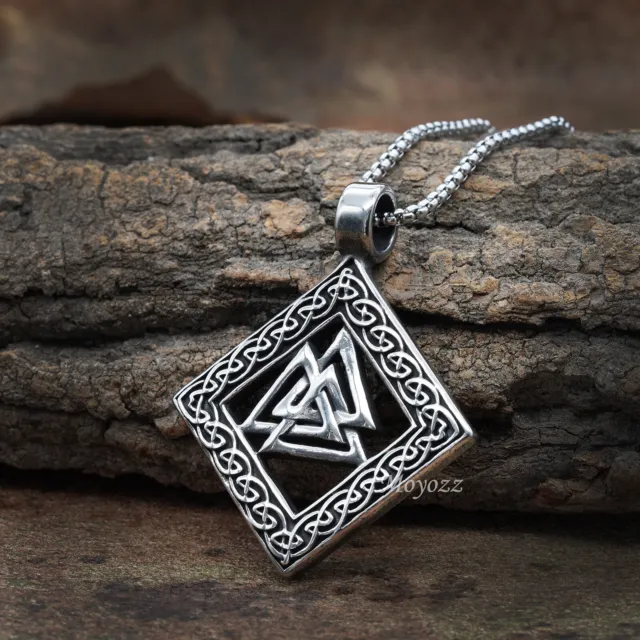 Stainless Steel Mens Norse Nordic Viking Valknut Amulet Pendant Necklace Gift 2