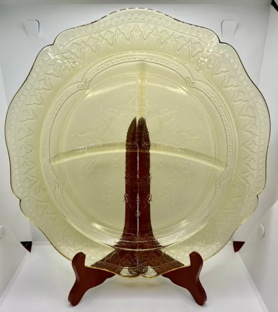 Vintage Federal Glass Co. Patrician (Spoke) Divided Plates, Set Of 8, Amber, 11”