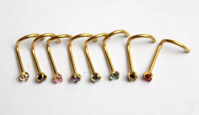 1 5 10pc BULK LOT Claw Nose Screw 2mm Gem 20g Bar Stud Ring Crystal Rose Gold 3