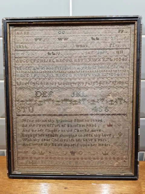 Antique Georgian Cross Stitch Alphabet Number Elizabeth Stace Sampler Dated 1800