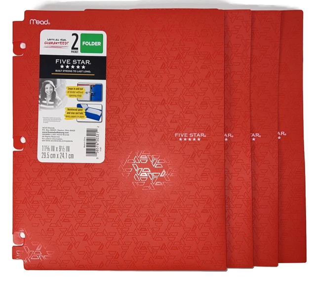 Lot of 4 Red Mead Five Star Poly 2-Pocket Snap-In Folders
