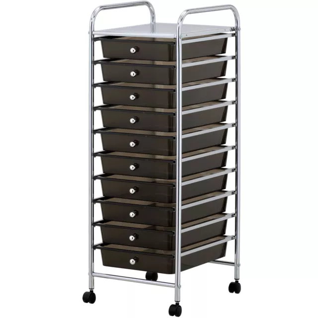 VonHaus 10 Drawer Mobile Storage Trolley for Home Office or Beauty Salon Black