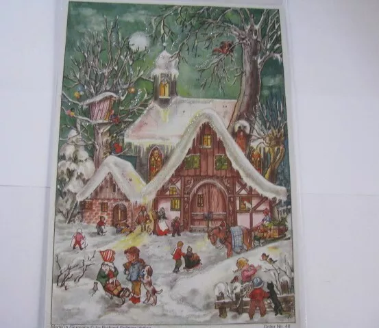 Nostalgischer Advenskalender A4 mit Glimmer von Sellmer, Winterliches Treiben