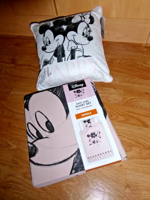 Set copripiumone singolo Disney Mickey & Minnie ""gentilezza"" e cuscino ROSA *NUOVO*