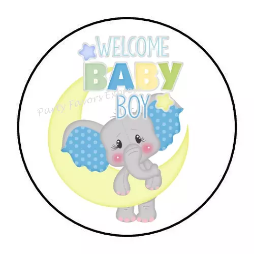 Welcome Baby Boy Shower Elephant Envelope Seals Labels Stickers Favors