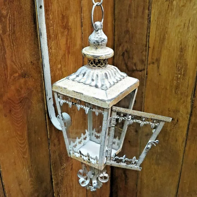 Large White French Style Hanging Candle Lantern With Bracket Vintage Look Lamp 3