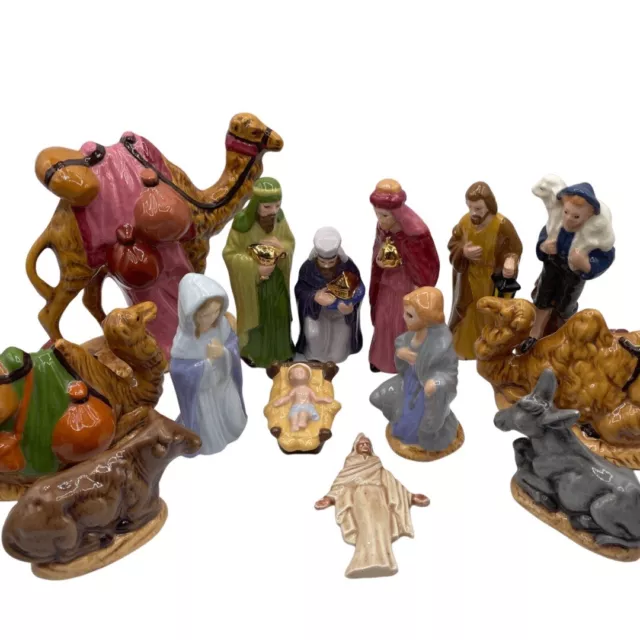 14 Pc Ceramic Bisque Nativity Set Jesus Mary Joseph Holy Family Christmas Decor