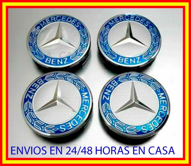 4 X Tapas para llantas Mercedes, 75mm azul aro, Tapacubos,Rueda,