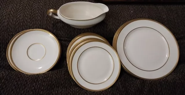 20 Pieces Pope Gosser China Warranted Coin Gold Gravy Boat , Saucers  & Plates