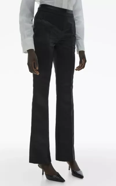 $450 HELMUT LANG Womens Pants Size 2 Black Shiny Satin Tux Trouser