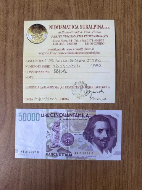 REPUBBLICA LIRE 50000 BERNINI 2º TIPO B 1992 certificata BB/SPL SUBALPINA