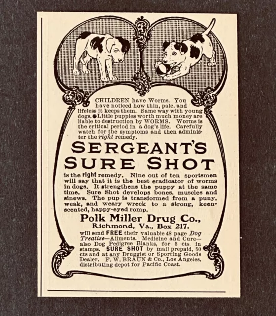 1903 Sergeant's Sure Shot Advertisement Dog Drug Veterinary Antique Print AD