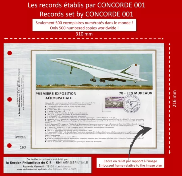 CONCORDE 001 Encart philatélique Aérospatiale Les Mureaux 1974 Seulement 500ex !