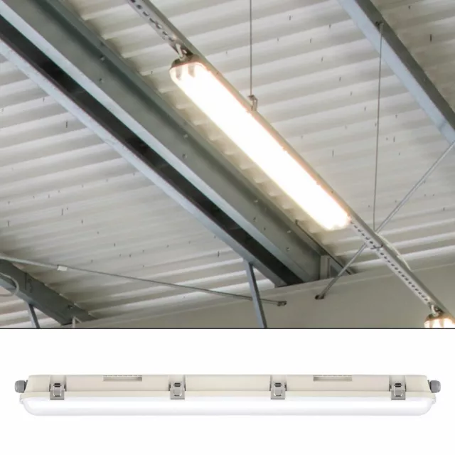Plafonnier LED pièce humide 120 cm lampe pièce humide Lampe de garage LED  Tube LED, lumière du jour blanc froid, 1x LED 36 watts 4320 lumen,  connexion en série