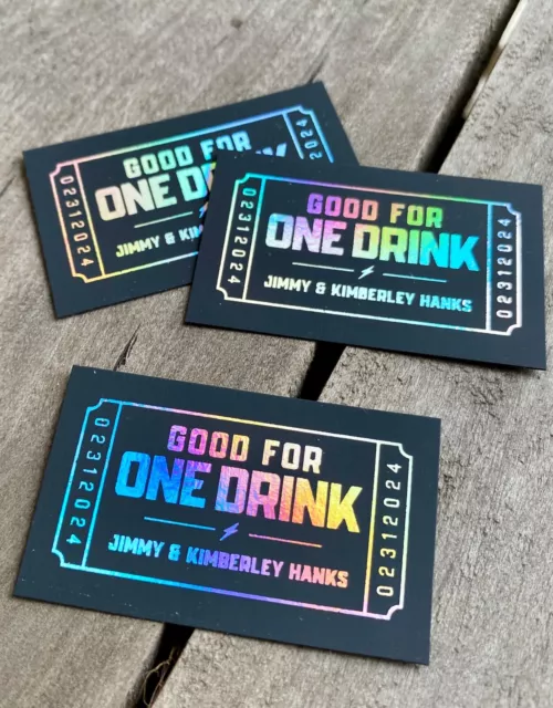 Rainbow Holographic Silver Foiled on Black Card Stock Drink Tickets - QTY 50