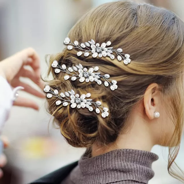 Flower Wedding Hair Pins Bridesmaid Crystal Diamante Pearls Bridal Grips Clips