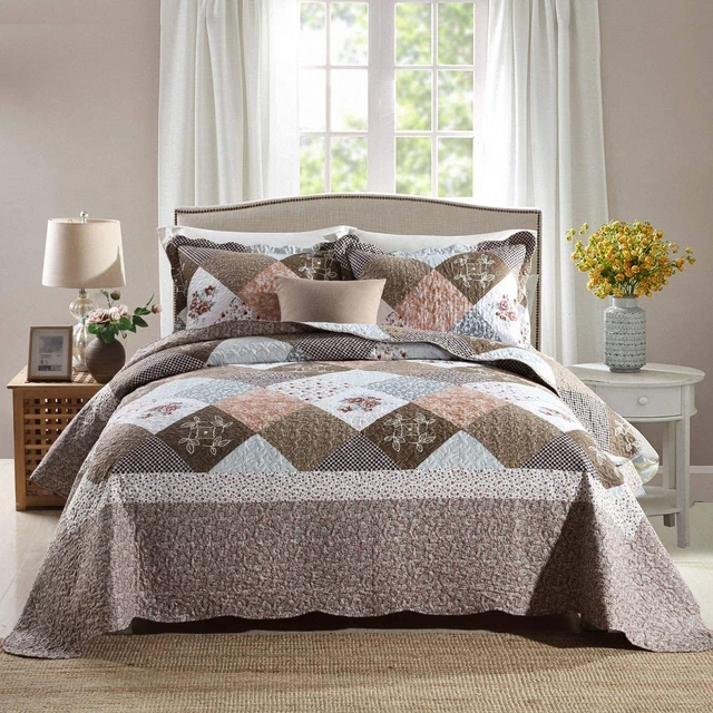 Quilt Set King Size - 3 Piece Microfiber Reversible Bedspreads Patchwork Coverle