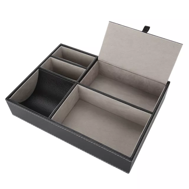 5 Compartments PU Leather Storage Box Office Desktop Organizer Case VIS