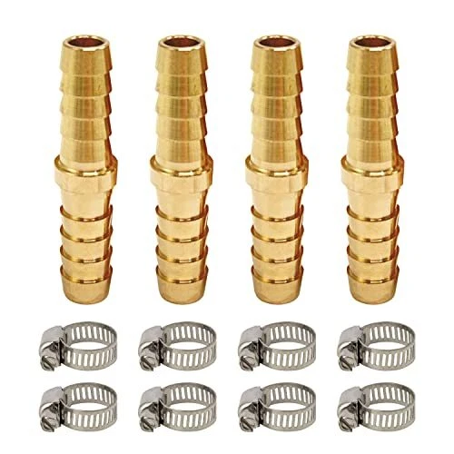 Barb Splicer Mender 4 PCS, Brass Barb Union Hose Fittings, 5/16 Inch