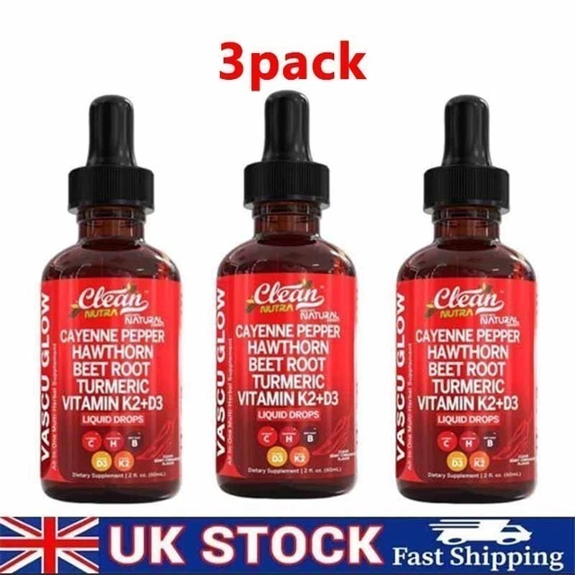 3-PACK VASCU FLOW Cayenne Pepper Liquid Drops Hawthorn Beef Root ...