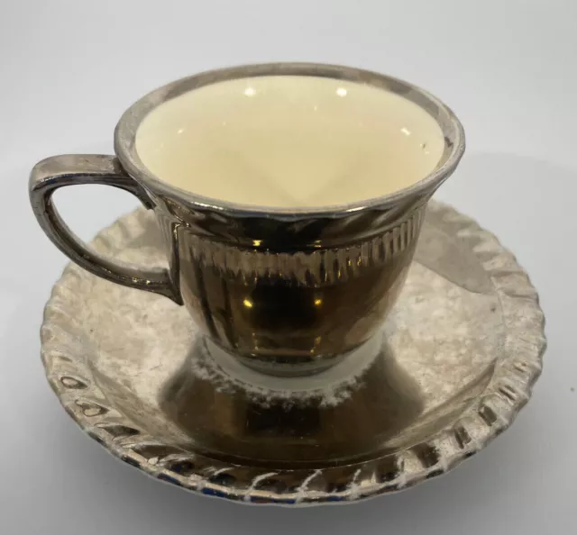 Gray's Pottery Silver Lustre Porcelain Coffee Cup and Saucer