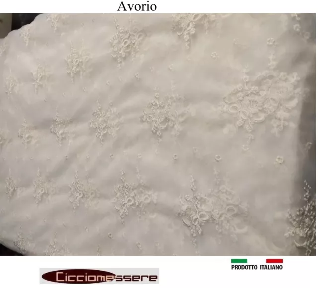 Pizzo Tulle Ricamato Cordonetto Passamaneria Merletto Altezza 300cm Avorio 1 mt