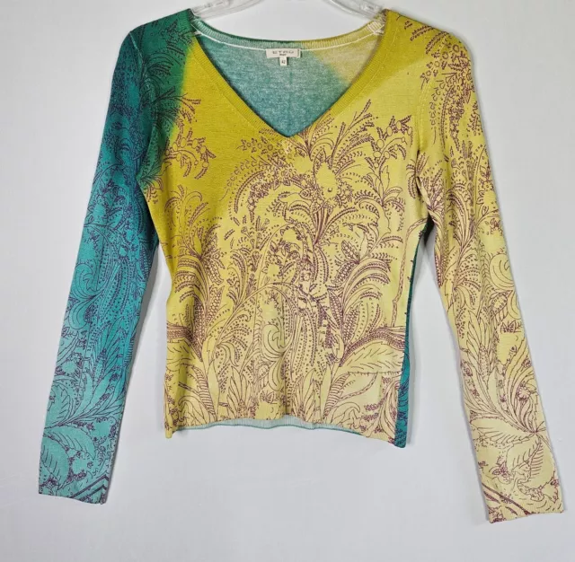 ETRO Multi Floral Patterned Sweater 85% Silk Size 42  US Med Sz 6 Made In Italy