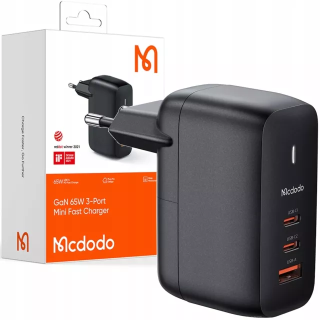 MCDODO GaN 3.0 FAST LAPTOP, MOBILE PHONE CHARGER USB-C PD USB-A 65W CH-0291