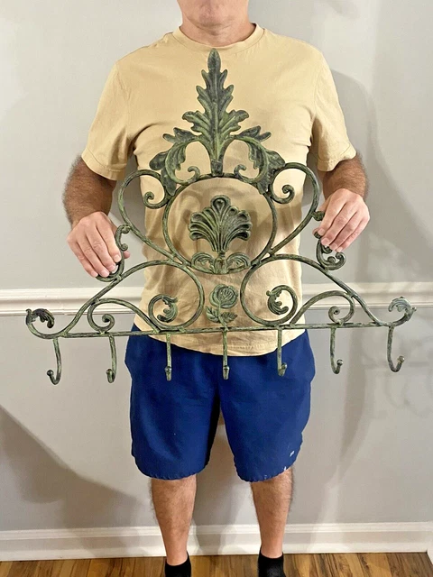 Large Wrought Iron 7 Hook Wall-Mount Vintage Coat Rack Holder Hat Hanger 29" L