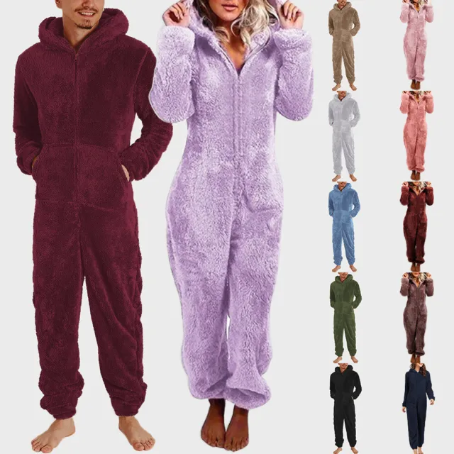 Womens Mens 1Onesie Teddy Bear Fleece Pyjamas All In One Jumpsuit Loungewear