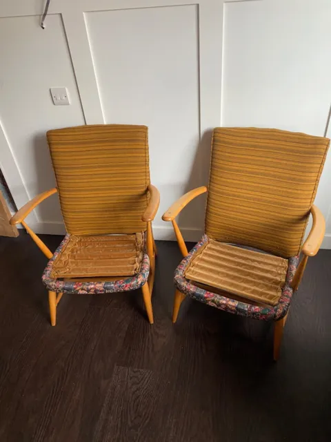 Pair Mid Century Ercol 248 Easy Chairs, Vintage Armchair. Retro Ercol Furniture