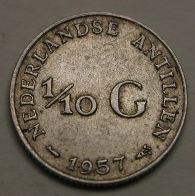 NETHERLANDS ANTILLES 1/10 Gulden 1957 - Silver 0.640 - Juliana - VF - 3600