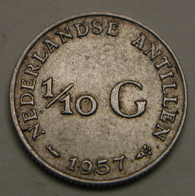 NETHERLANDS ANTILLES 1/10 Gulden 1957 - Silver 0.640 - Juliana - VF - 3600