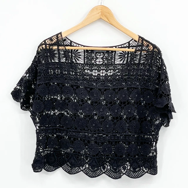 Foreign Exchange Shawl Women's Small/Medium Black Cropped Poncho Fairy Cape