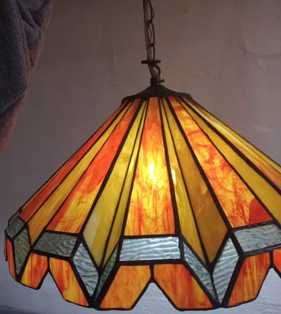 Vintage Tiffany Style Stained Slag Glass Hanging Ceiling Light Fixture Lamp 2