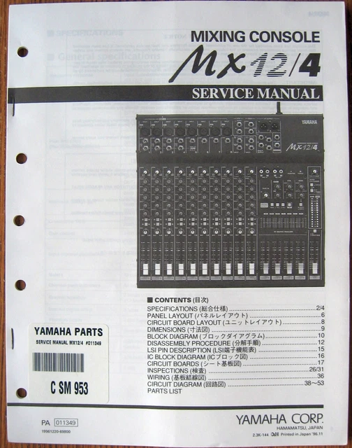 Yamaha MX12/4 Console de Mixage Mixer Original Service Manuel, Schematics Livre
